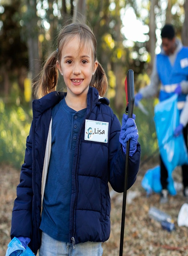 وولاين مجموعة ملصقات أسماء عيد الميلاد من والين، 120 قطعة، ملصقات رجل ثلج أزرق شتوي ذاتية اللصق، ملصقات أسماء فارغة للمنزل والفصل الدراسي والمكتب - Image 4